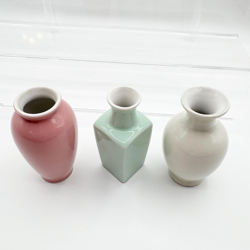 Vintage Mini Ceramic Pastel Bud Vase Lot of 3 HORCHOW Made in Japan 3.75" MCM - Picture 4 of 6